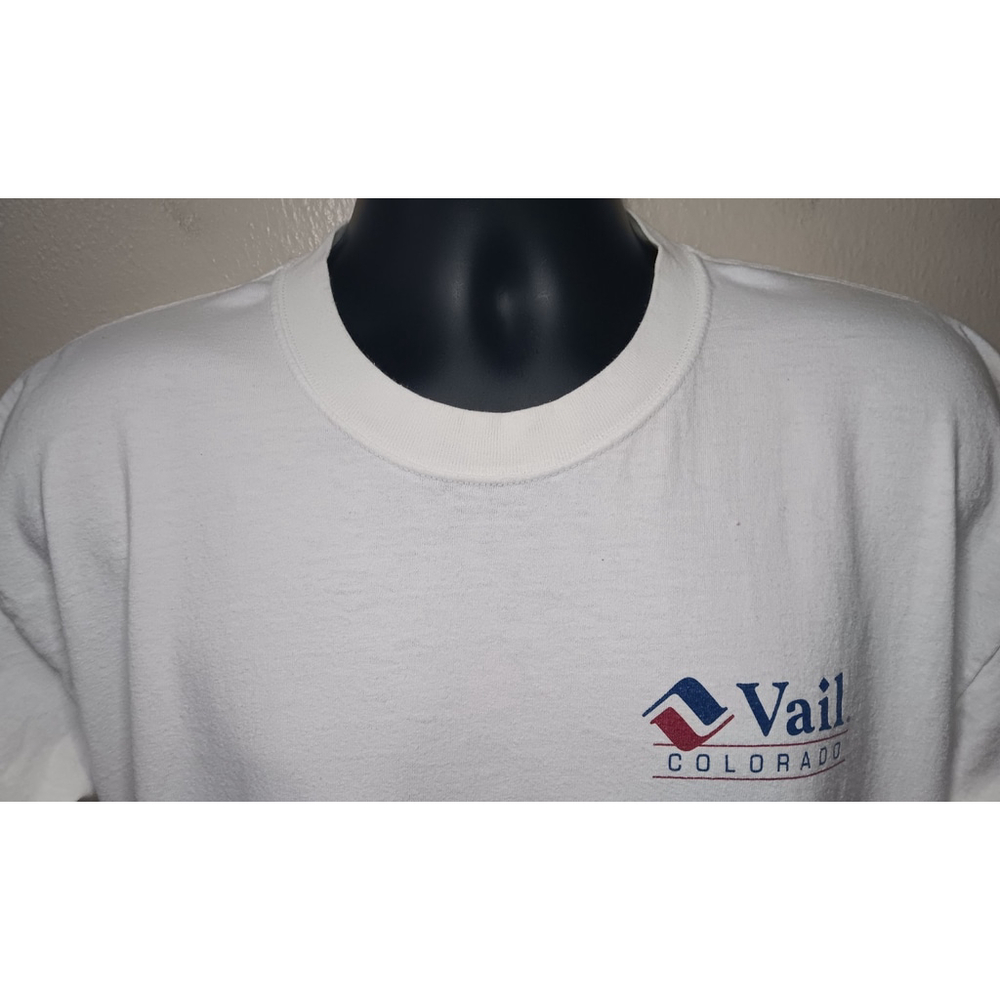 Vintage 90s Y2K VAIL COLORADO Adult Large T-shirt White Crewneck Gildan - Picture 4 of 8